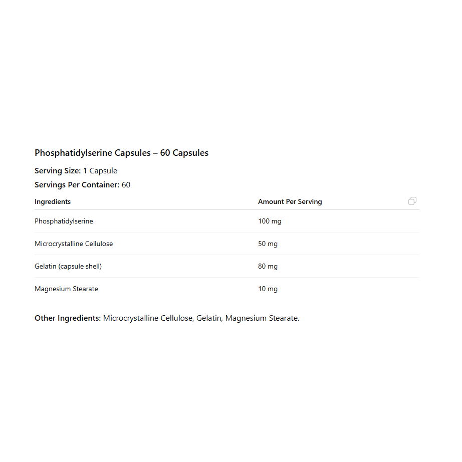 Phosphatidylserine Capsules supplement facts